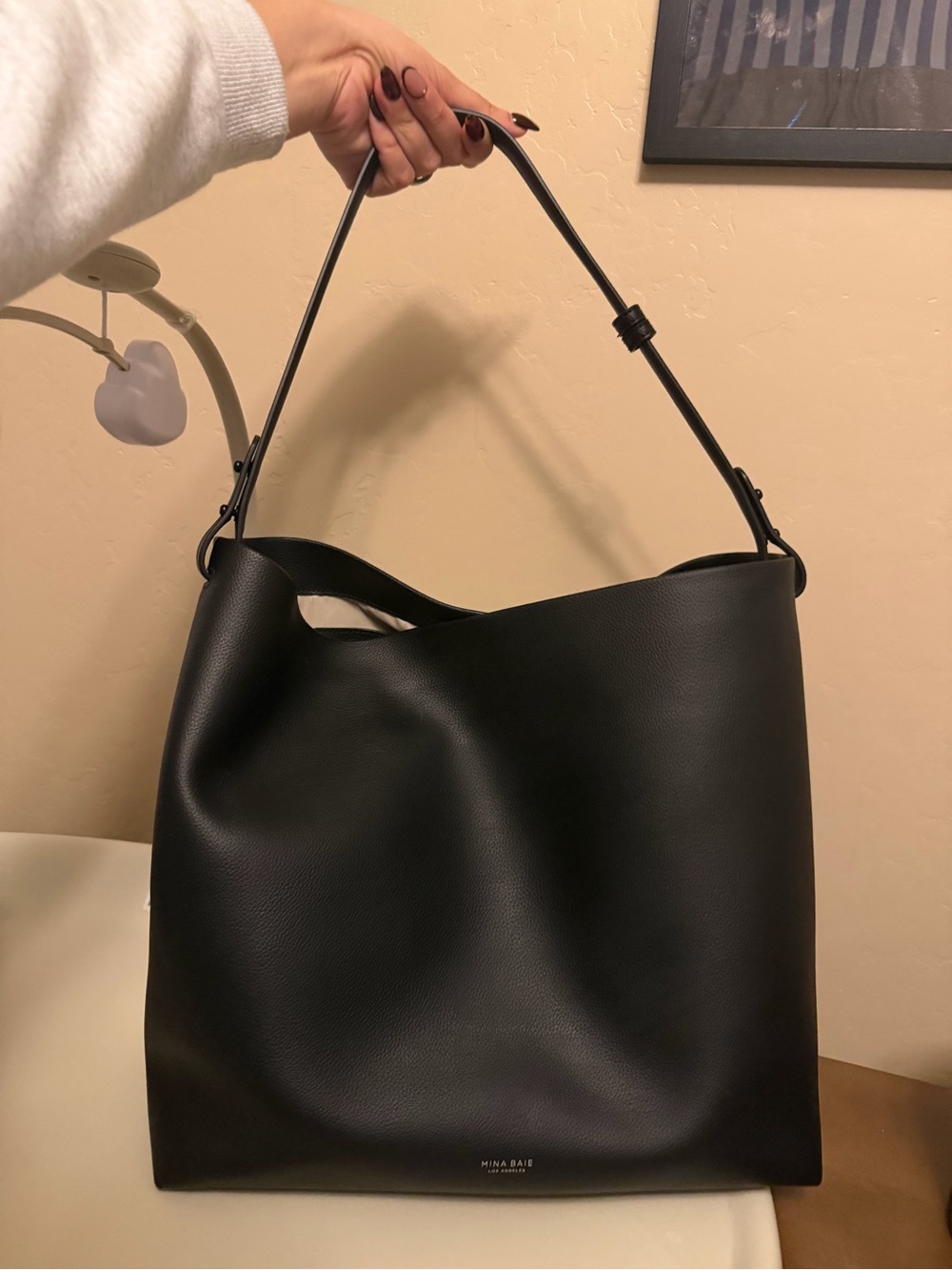 Mina Bale Black Pebbled Leather Shoulder Tote